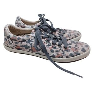 Taos Star Womens 8.5 Grey Tan Leopard Canvas Lace Up Sneakers Star STA-1284A